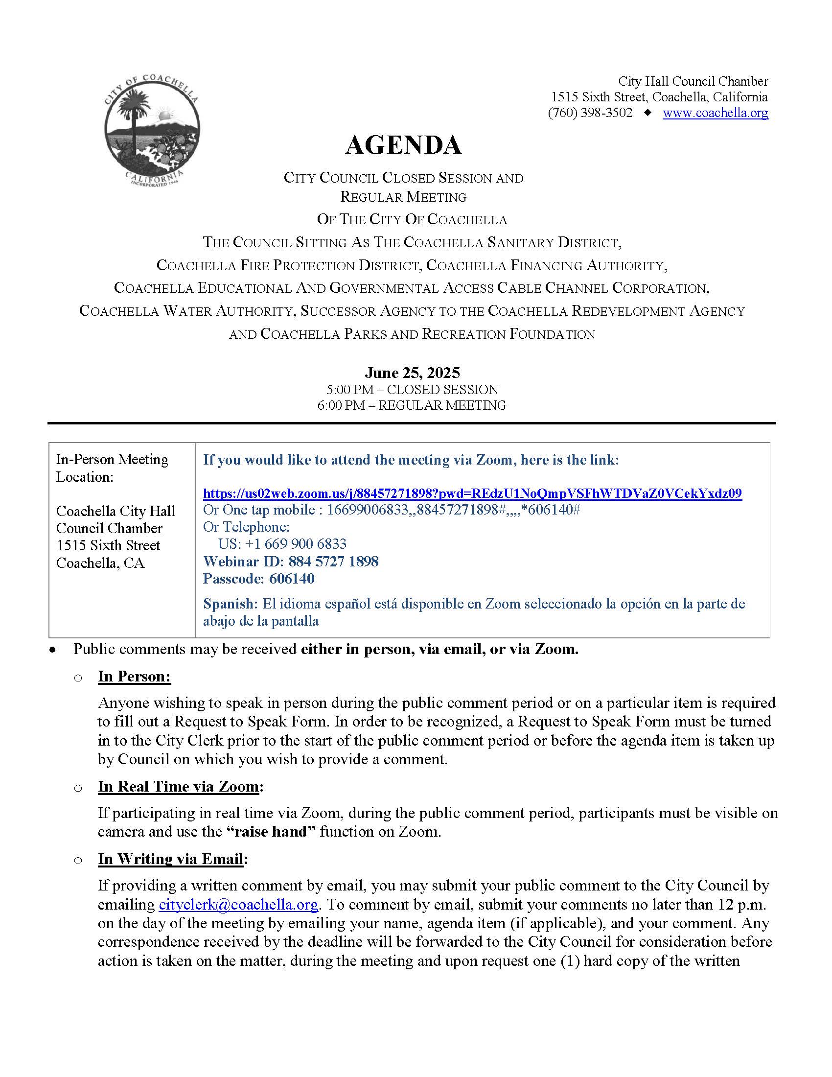 2025-06-25 City Council Closed Session and Regular Meeting Agenda_Page_1