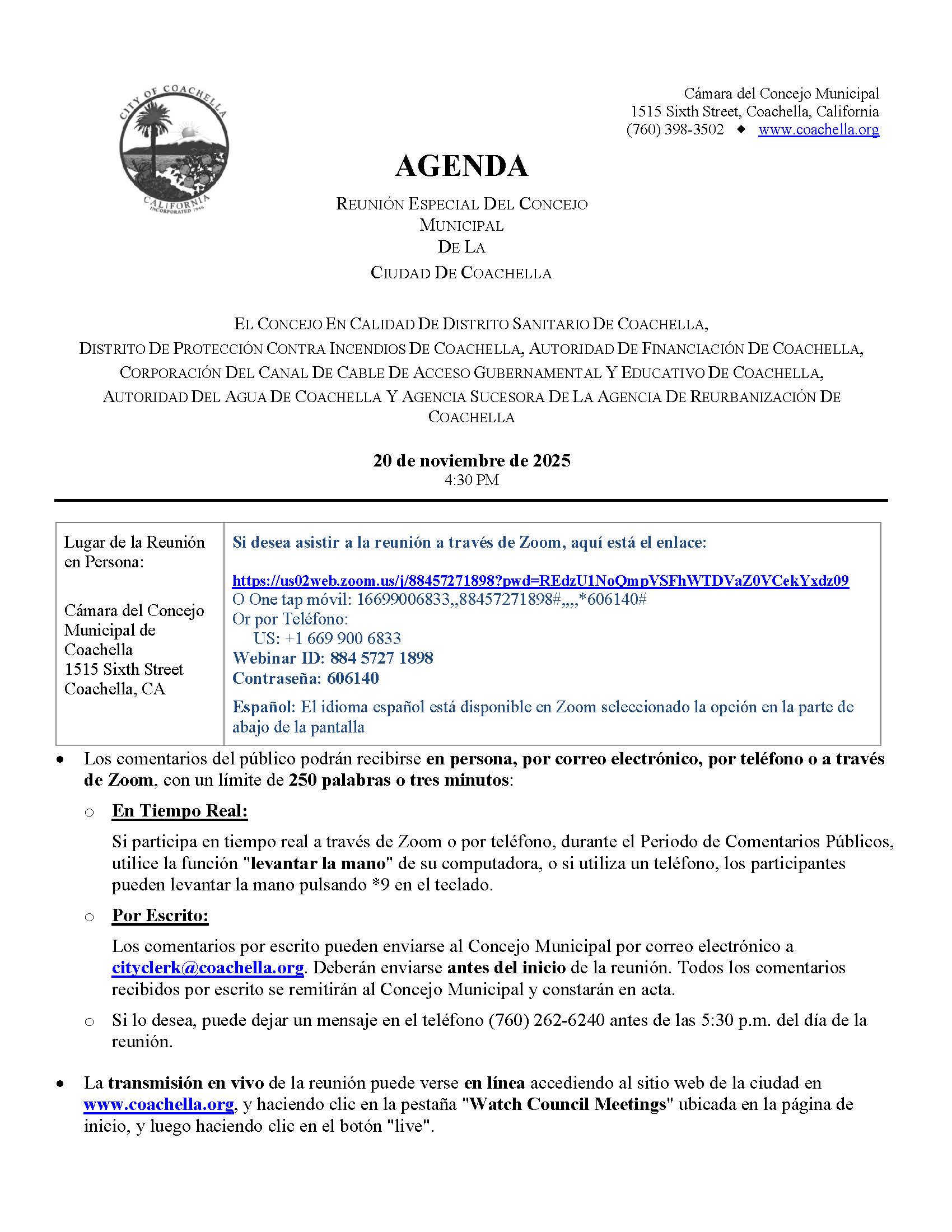 2025-11-20 City Council Special Meeting Agenda (SPA)_Page_1